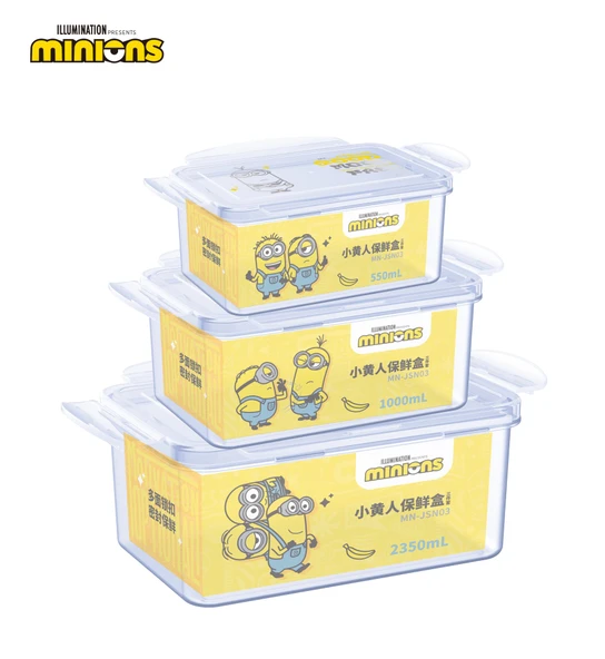 Minions Desenli Saklama Kabı Seti - 3 Boyutlu - PP ve Silikon