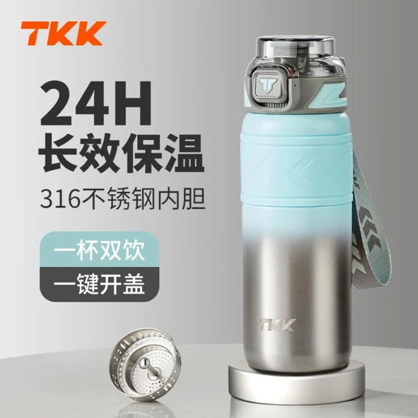 316 Paslanmaz Çelik Termos - Açık Mavi Çelik - 500ML