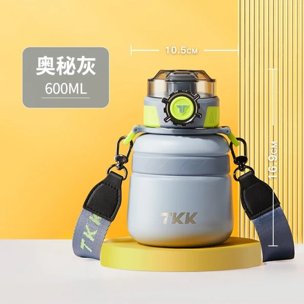 Çocuk Termos Suluk - 316 Paslanmaz Çelik - Pipetli - Gizemli Gri - 600ML