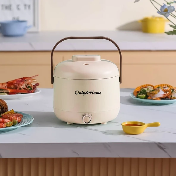 Mini Çok Fonksiyonlu Elektrikli Pilav Pişirici - 1.7L - 600W - Beyaz - 190x180mm