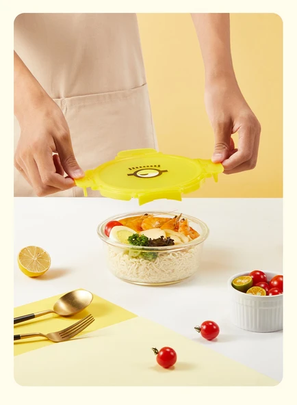 Minions Desenli Isıya Dayanıklı Cam Saklama Kabı Seti - 635mL x 2 - Resim 9