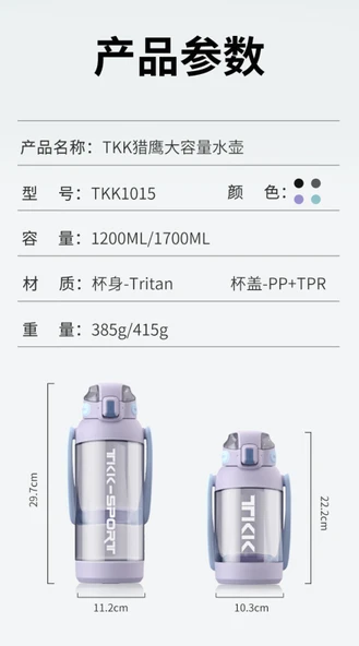 Falcon Qinghai Mavisi Tritan 1200ML Su Şişesi - 10