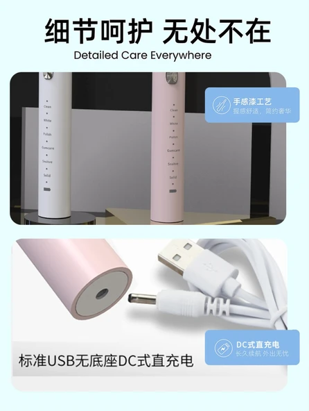 Sonic Elektrikli Diş Fırçası - Pembe ABS Dupont Kıl - 11