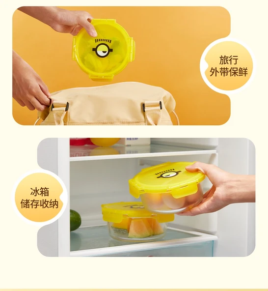 Minions Desenli Isıya Dayanıklı Cam Saklama Kabı Seti - 635mL x 2 - Resim 11