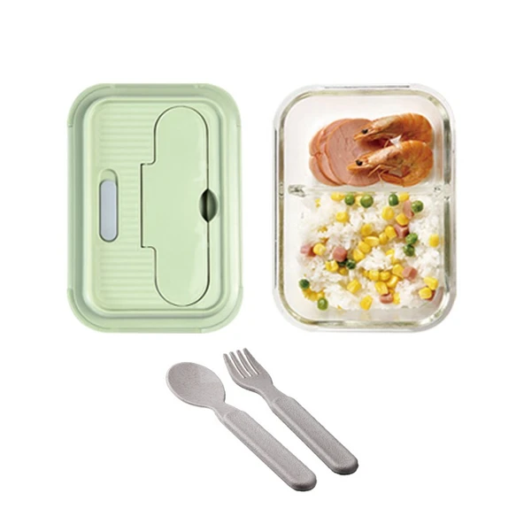 Bölmeli Borosilikat Cam Beslenme Kutusu - 1040ml (Çatal ve Kaşıklı) - Tek Paket