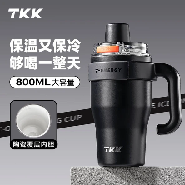 Büyük Kapasiteli Termos Bardak - Gece Siyahı - 800ML
