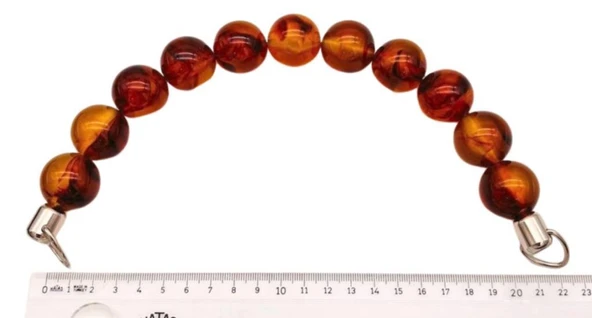 Angel Çanta Aksesuar 20 Cm 22 Mm Boncuklu Çanta Sapı Gümüş Metalli Kehribar Tonlu