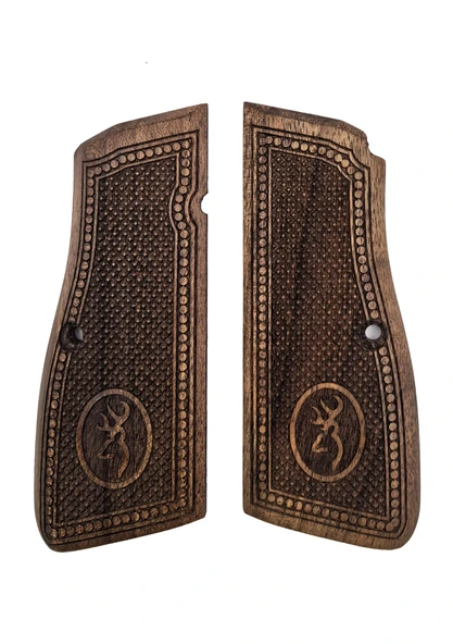 Browning HP Uyumlu Muadil Ahşap Kabze Elips Logo Desenli Model 052