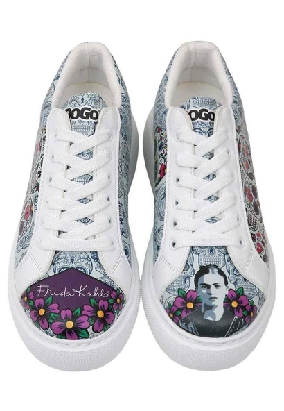 Dogo Kadın Vegan Deri Beyaz Sneakers - Remembrance Of Frida Kahlo Tasarım - 2