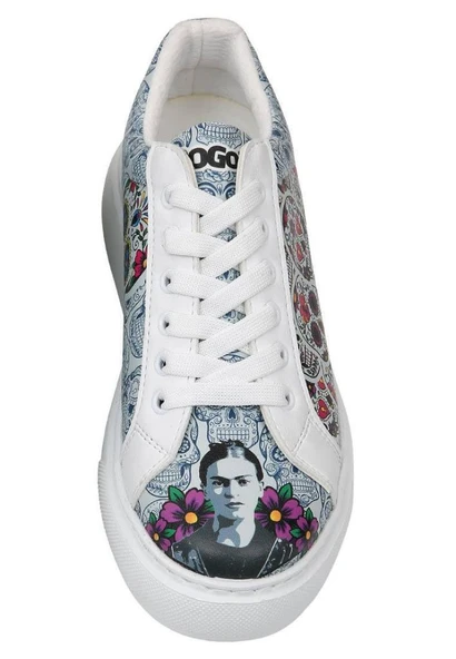 Dogo Kadın Vegan Deri Beyaz Sneakers - Remembrance Of Frida Kahlo Tasarım - 5
