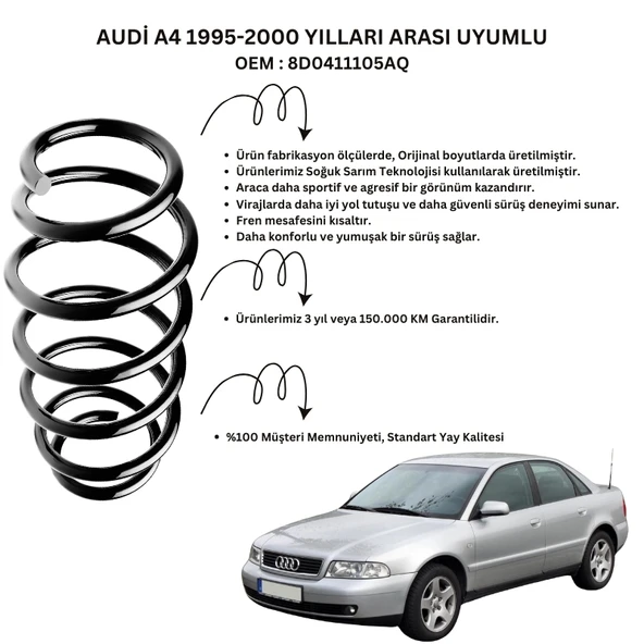 Ön Helezon Yay Takımı - 2 Adet Standart Yay ST102005F, Audi A4 (1995-2000) Uyumlu