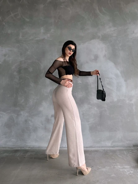 Kadın Beli Kemerli Keten Pantolon - 4