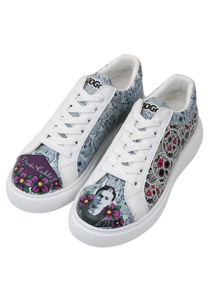 Dogo Kadın Vegan Deri Beyaz Sneakers - Remembrance Of Frida Kahlo Tasarım