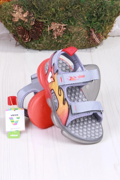 Vicco 332.B25Y.256 Jack Gri Rahat Esnek Işıklı Erkek Çocuk Sandalet