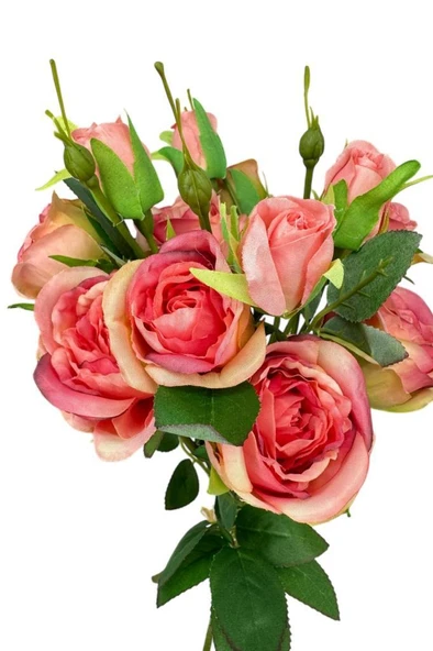 Nettenevime Yapay Çiçek Pembe Koyu Gül 8Gül 4Tomurcuklu Lüx Demet Gelin Çiçeği Buketi Masa Üstü VazoÇiçeği 47cm - 2