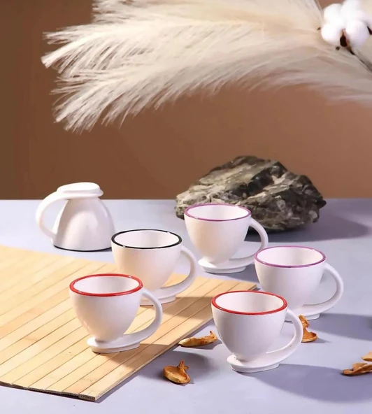 2 Li Tasarım Kahve Fincanı Takımı Kendinden Tabaklı fincan Türk Kahvesi Fincanı - 7