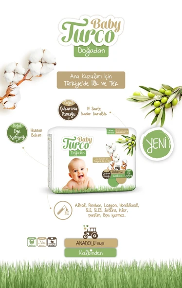 Baby Turco Bebek Bezi Doğadan Beden:2 (3-6Kg) Mini 252 Adet Jumbo Avantaj Pk - Resim 11