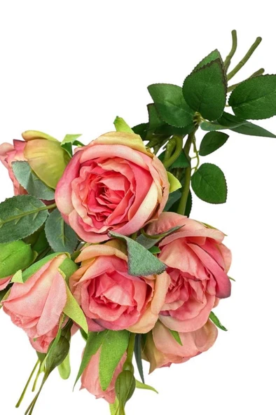 Nettenevime Yapay Çiçek Pembe Koyu Gül 8Gül 4Tomurcuklu Lüx Demet Gelin Çiçeği Buketi Masa Üstü VazoÇiçeği 47cm - 3