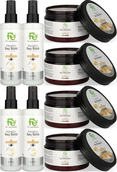 Fe Keratin Saç Sütü 200ML & Saç Maskesi 300ML (Karma 8 Li Set)