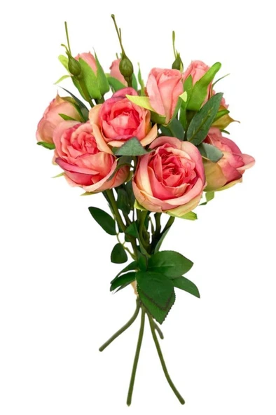 Nettenevime Yapay Çiçek Pembe Koyu Gül 8Gül 4Tomurcuklu Lüx Demet Gelin Çiçeği Buketi Masa Üstü VazoÇiçeği 47cm - 6