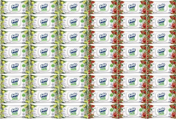 Solo Islak Havlu Mendil 50 Yaprak Limon & Biberiye-Elma Sirkesi & Karbonat (48 Li Karma Set)