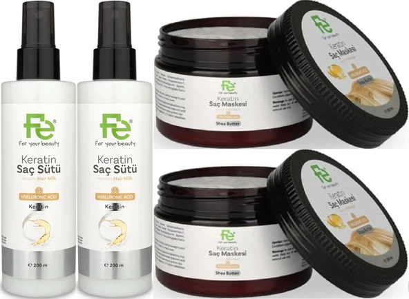 Fe Keratin Saç Sütü 200ML & Saç Maskesi 300ML (Karma 4 Lü Set)