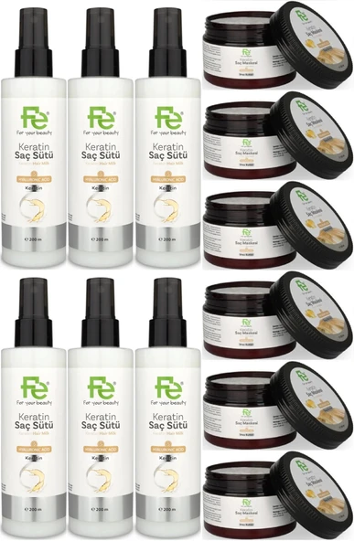 Fe Keratin Saç Sütü 200ML & Saç Maskesi 300ML (Karma 12 Li Set)