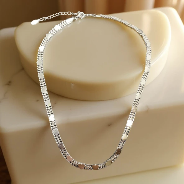 Kalp Detaylı Antialerjik 316L Çelik Gümüş Renk Zincir Kolye ürün görseli 1