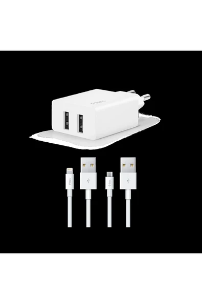 TTEC 2SCS21DB ŞARJ USB BAŞLIK ÇİFT ÇIKIŞ IPHONE+MİCRU OSB KABLO 2.4A