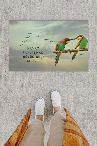 Dijital Baskı Dekoratif Tropikal Kuş Gri Kapı Önü Paspası K-1222