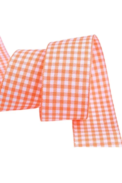 Tafta Ekoseli Kurdele 25 mm Turuncu 10 Metre ürün görseli