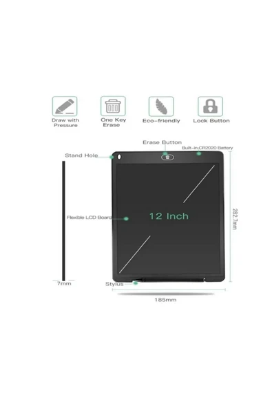 12 Inc Renkli Lcd Grafik Dijital Kalemli Çizim Tableti Yazı Tahta Not Yazma Eğitim Tableti Kırmızı - 4
