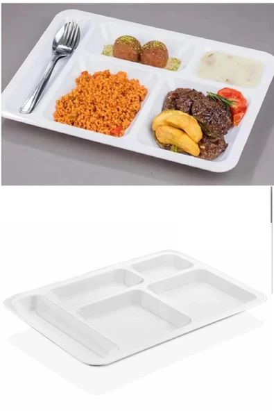1 Adet 5 Bölmeli Kırılmaz Tabldot Tabak Self Servis Yemekhane Okul Lokanta Tabildot (40 Cm X28 Cm)