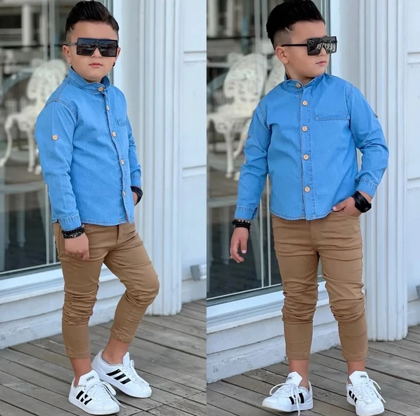 MODAVALS HAKİM YAKA DENIM GÖMLEK & GABARDİN PANTOLON ERKEK ÇOCUK 2’Li TAKIM - 3