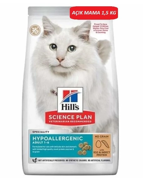 Hill's Hypo-Allergenic Yumurta ve Böcek Proteinli Yetişkin Kedi Maması 1,5 KG