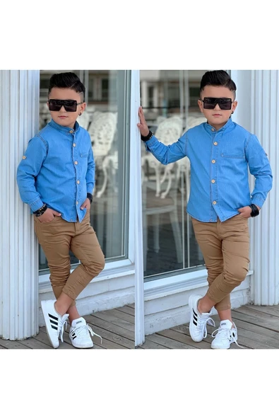 MODAVALS HAKİM YAKA DENIM GÖMLEK & GABARDİN PANTOLON ERKEK ÇOCUK 2’Li TAKIM - 4