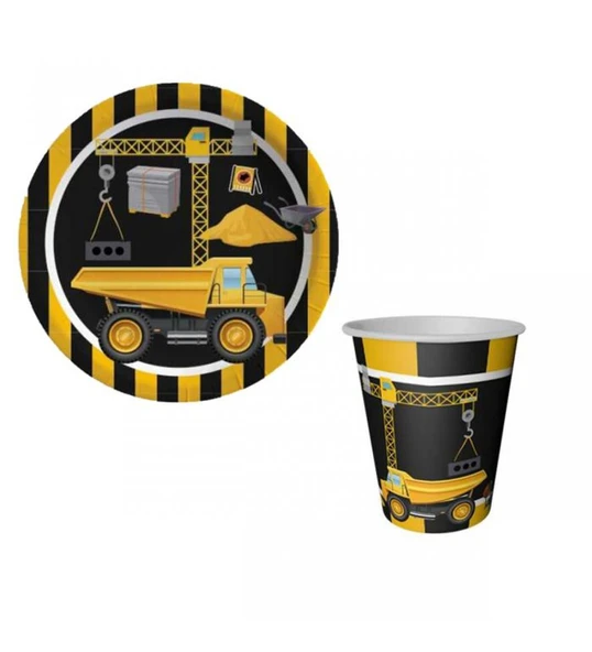 İNŞAAT TEMALI KARTON TABAK VE BARDAK SETİ 8+8 ADET ürün görseli 1