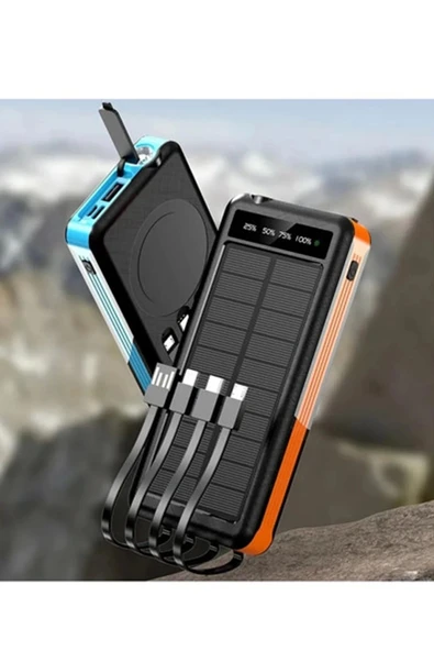 Solar Powerbank 1xusb 10.000mah Lcd Ekran Dahili Usb Mikro Type-c Powerbank