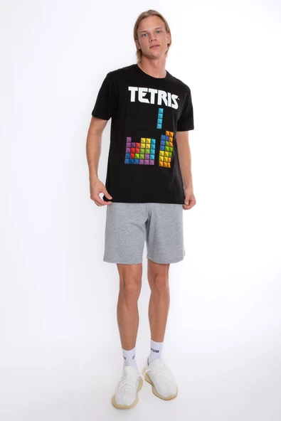 Orijinal Lisanslı Tetris Desenli Erkek T-Shirt Şort Takım - TETRS-55219-M