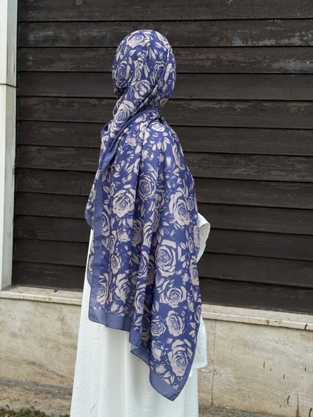 Pamuklu Soft Roza Desen Şal-Eflatun/Vizon - 5