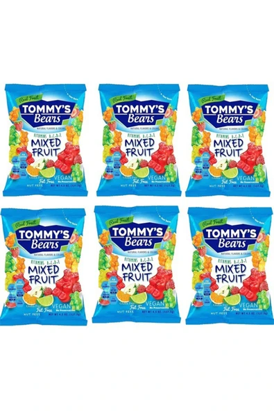 Tommy's Bears Mixed Fruit Jelatinsiz Vegan Jelibon 6 Adet X 127,5 gr