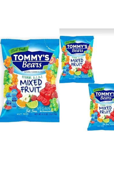 Elvan Tommy's Bears Jelibon Karışık Meyveli Vegan 127,5x3 Adet