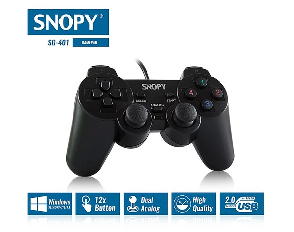 SNOPY SG-401, USB/PC/PS3, 1.8mt Kablolu, Çift Titreşimli, GAMEPAD