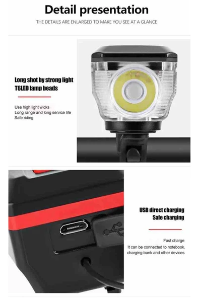 ROBESBON Solar Enerjili, Usb Şarjlı Bisiklet Ön Far, Korna - 5