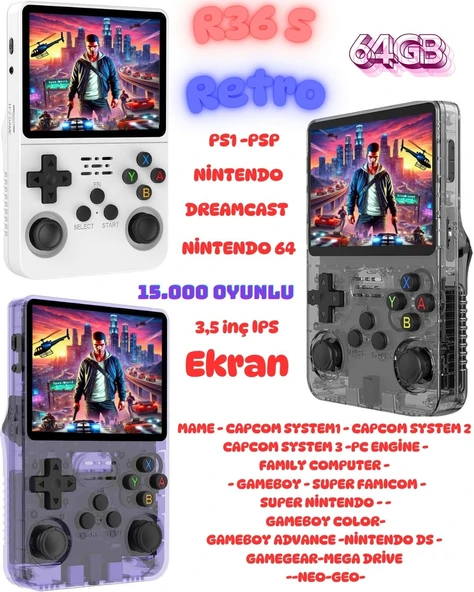 Konsol Plus R36S Retro El Oyun Konsolu 3,5 inç IPS Ekran 15 000 Oyun 64 Gb 8 Renk - 4