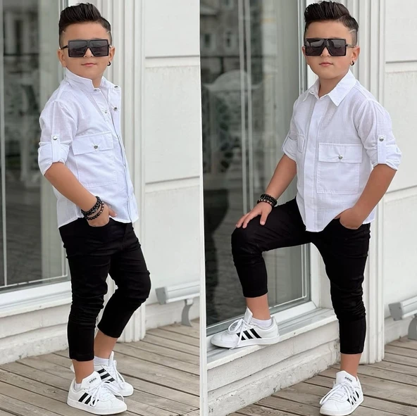 MODAVALS KAPAKLI CEP DETAYLI GÖMLEK & GABARDİN PANTOLON ERKEK ÇOCUK ALT ÜST TAKIM - 8