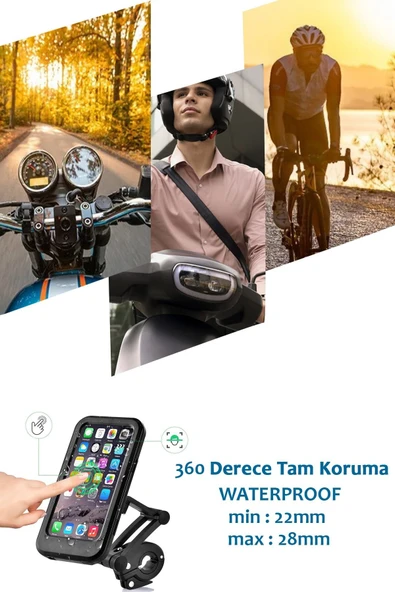TECHNOMEN Waterproof Su Geçirmez Telefon Tutucu Phone Holder 360 Derece Bisiklet Tutucu Motorsiklet Tutucu - 2