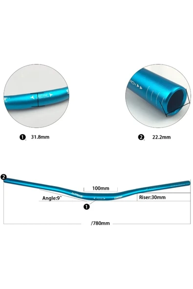 ROBESBON Wake Mavi 780 Mm Alüminyum Renkli Bisiklet Gidonu - 3