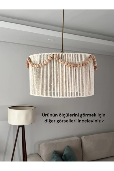 KorFam MAKROME EL YAPIMI BOHEM SİLİNDİR BONCUKLU RUSTİK AVİZE - 2