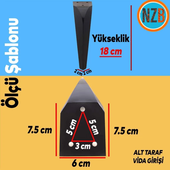 Mobilya Kanepe Tv Ünitesi Koltuk Ayağı 18 Cm Siyah Konsol Ayakları - 2
